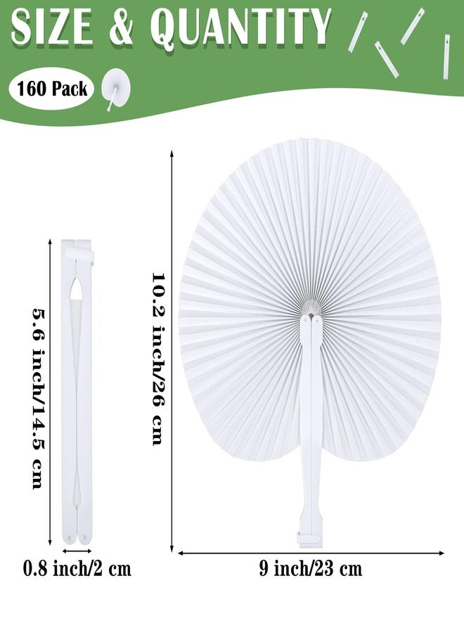 MCEAST 160 Pack Folding Wedding Paper Fans White Handheld Folding Fan Round Shaped Wedding Fans with Plastic Handle for Wedding Birthday Party Favors Supplies Home Decoration (Round) - Image 2